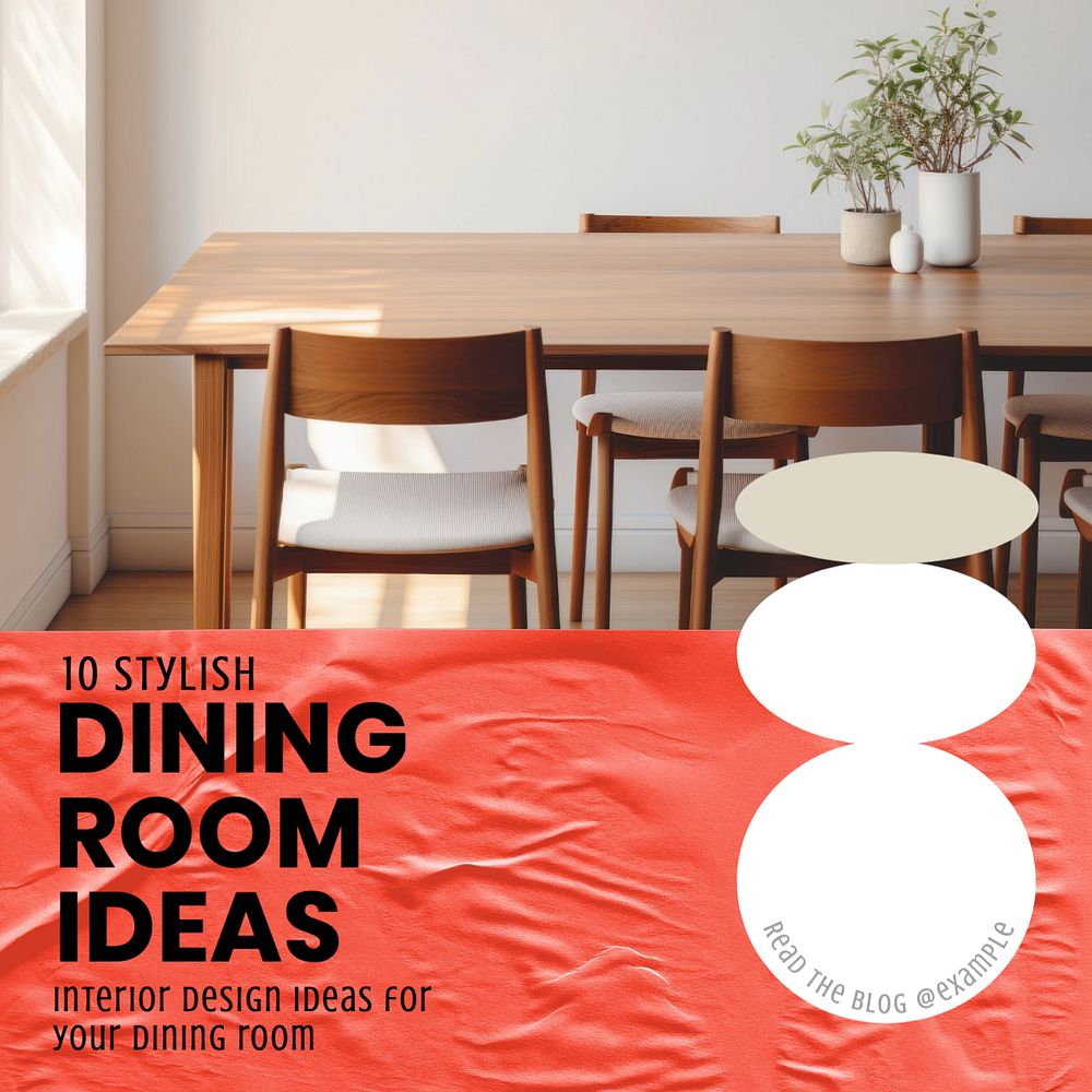 Dining room ideas Instagram post template, editable text