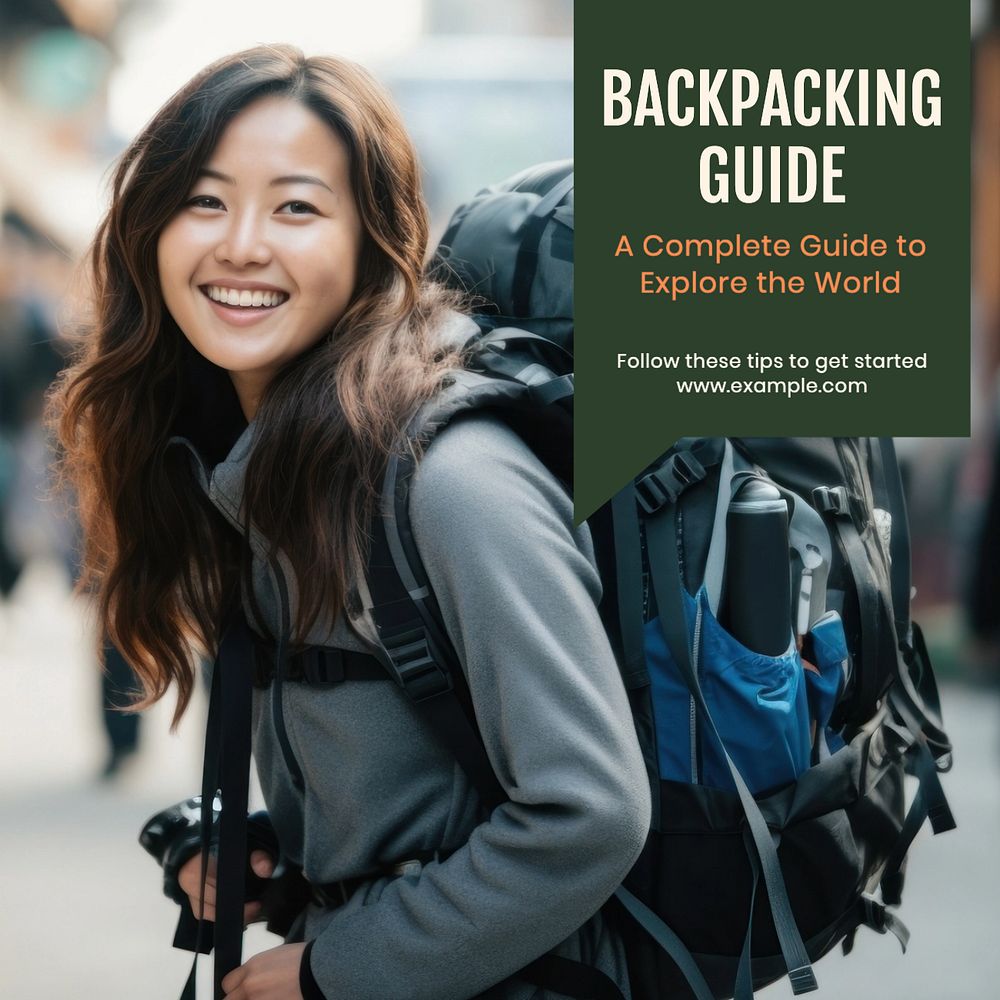 Backpacking guide Instagram post template, editable text