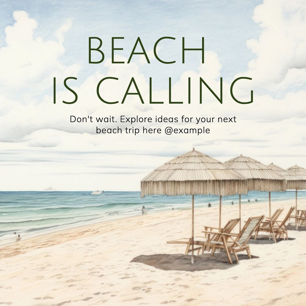 Beach is calling Instagram post template, editable text