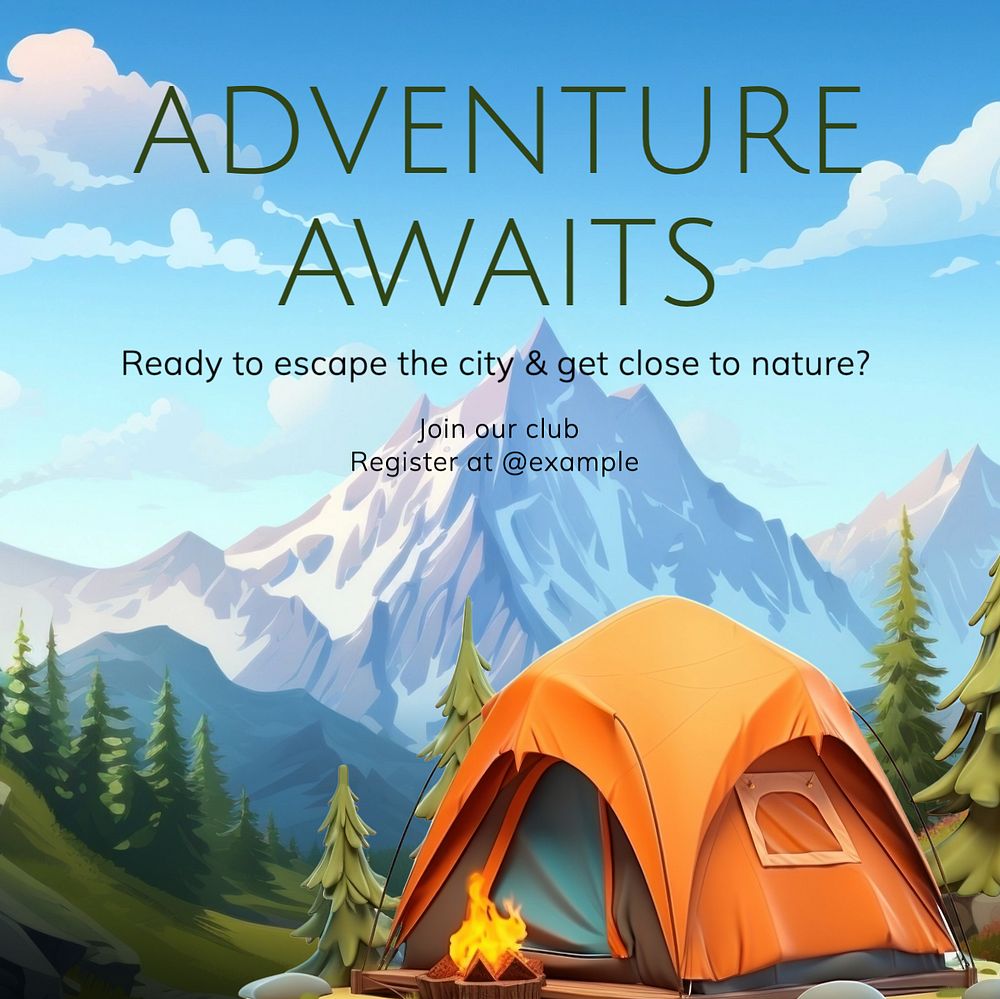 Camping & adventure club Instagram post template, editable text