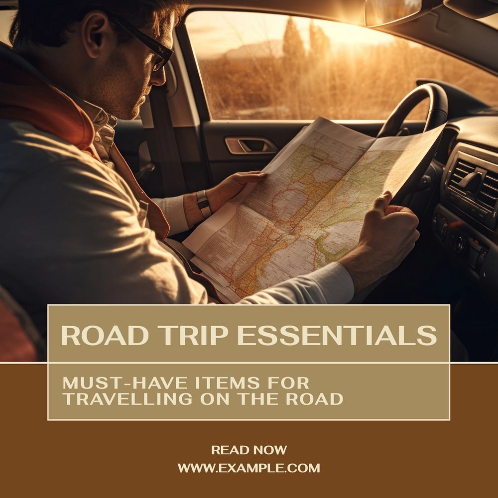 Road trip essentials Instagram post template, editable text