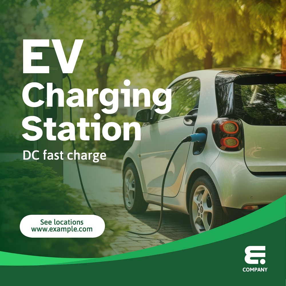 EV charging Station Instagram post template, editable text