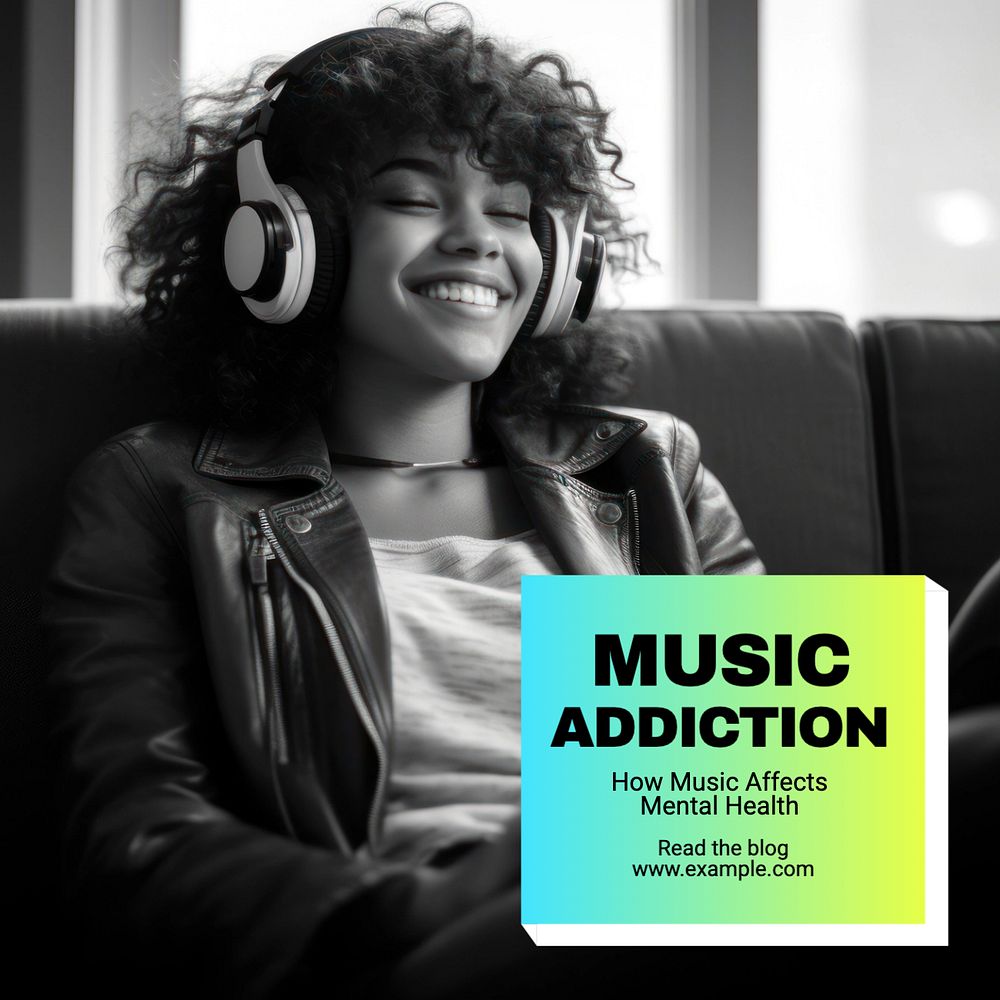 Music addiction Instagram post template, editable text