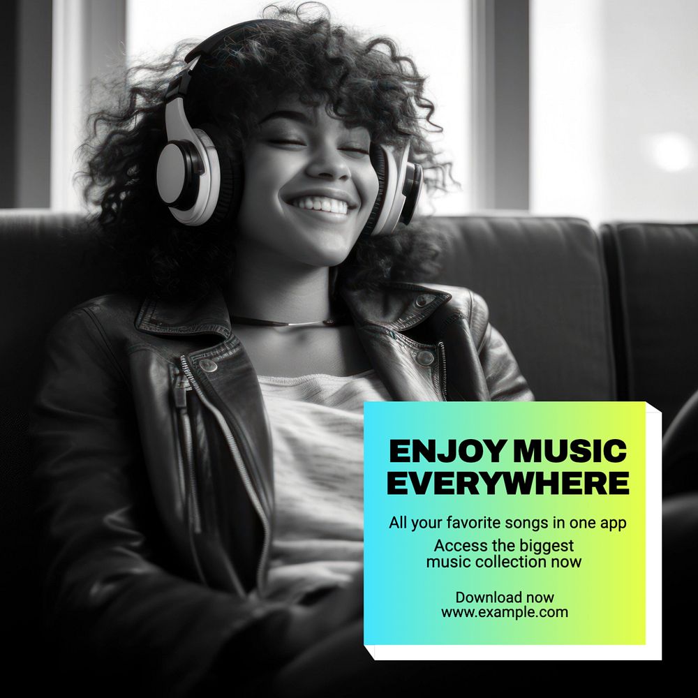 Music everywhere Instagram post template, editable text