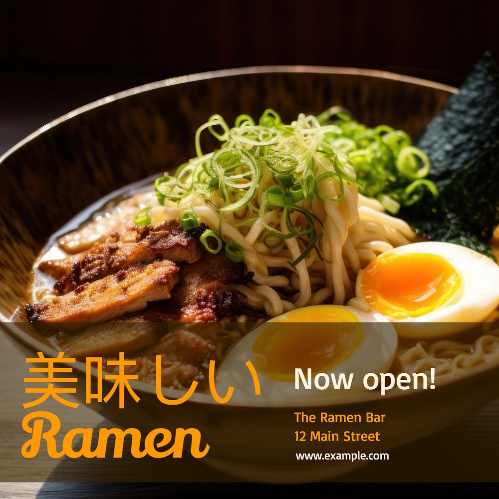 Ramen bar Instagram post template, editable text