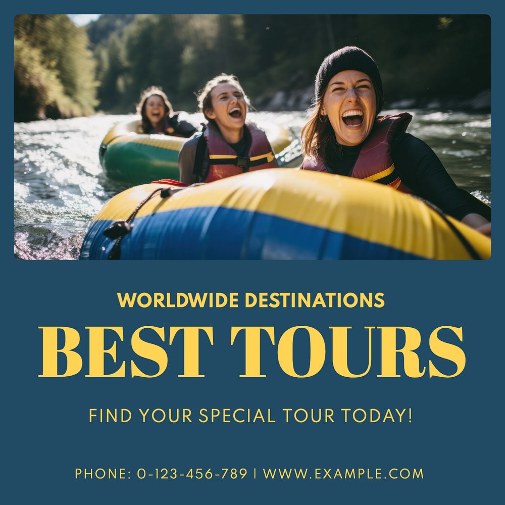 Worldwide destinations best tours Instagram post template, editable text