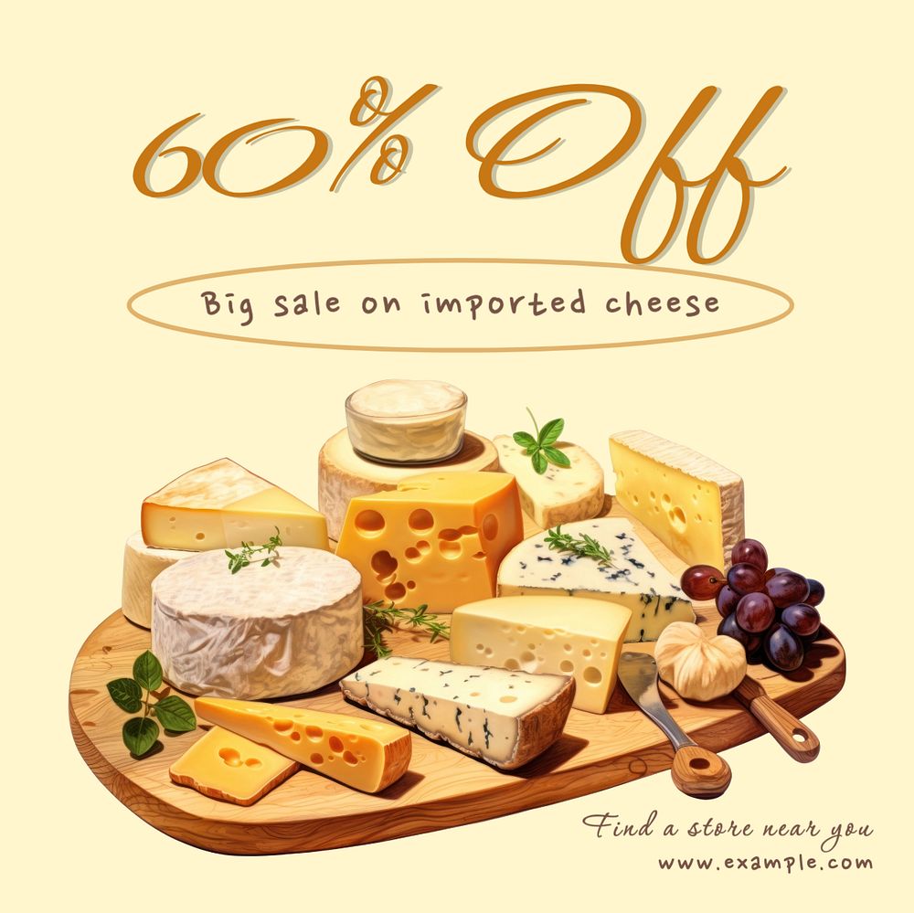 Cheese sale Instagram post template, editable text