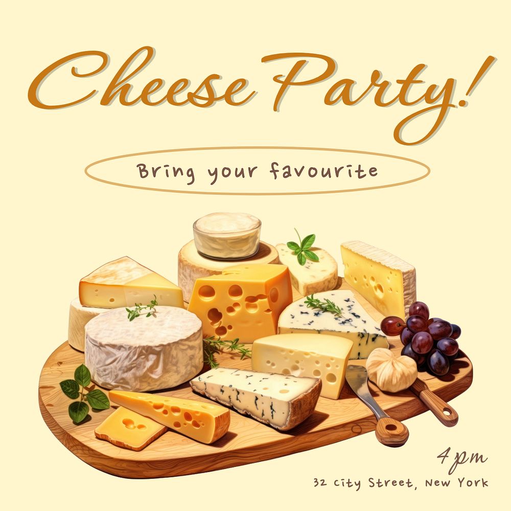 Cheese party Instagram post template, editable text