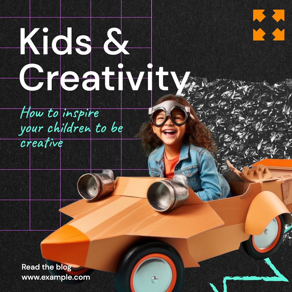 Kids & creativity Instagram post template, editable text