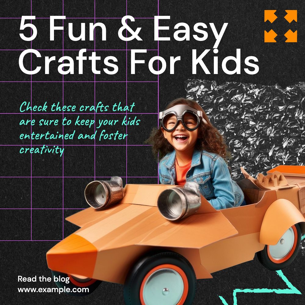 Kids craft ideas Instagram post template, editable text