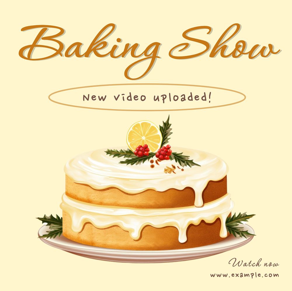 Baking show Instagram post template, editable text