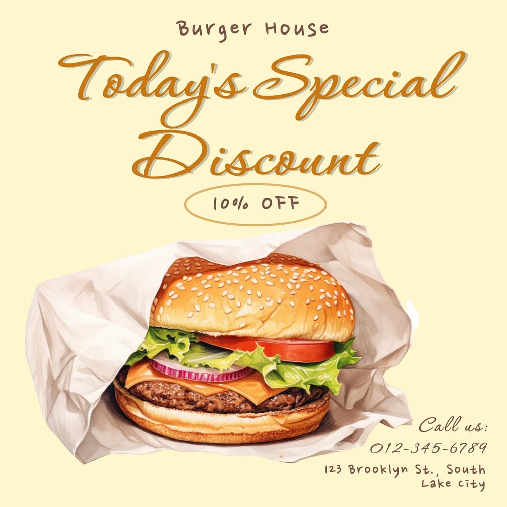 Burger discount Instagram post template, editable text