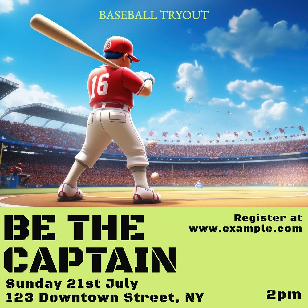 Baseball tryout Instagram post template, editable text