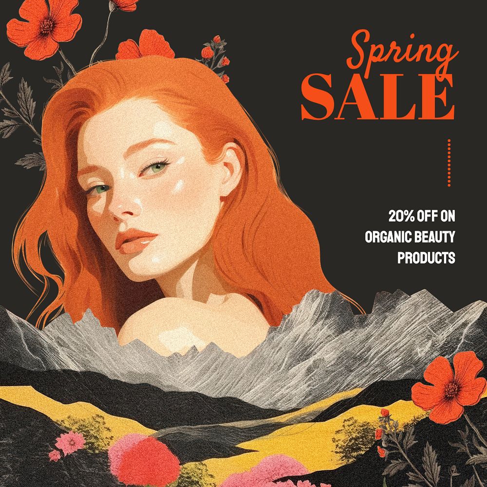 Spring sale Instagram post template, editable text