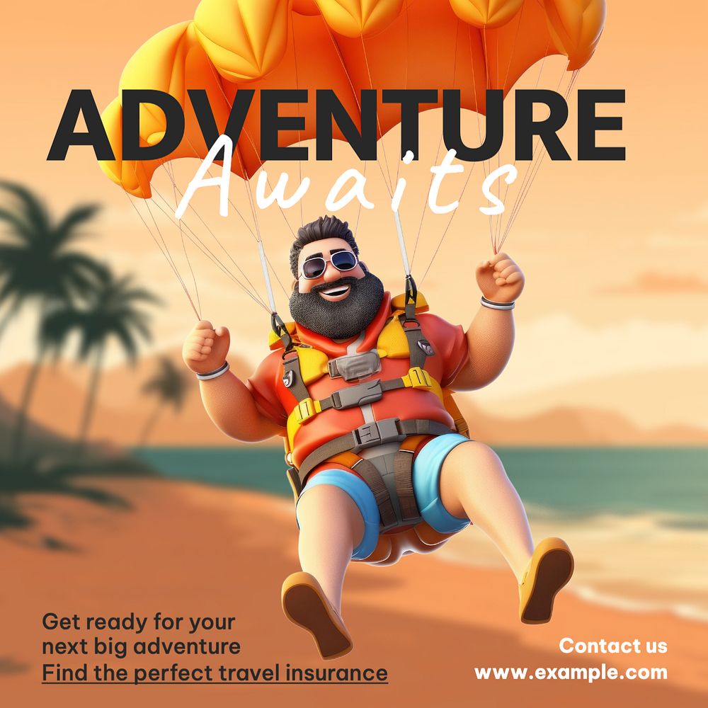 Adventure awaits Instagram post template, editable text