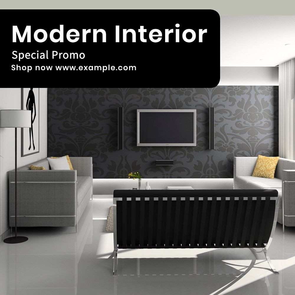 Modern interior  Instagram post template, editable text