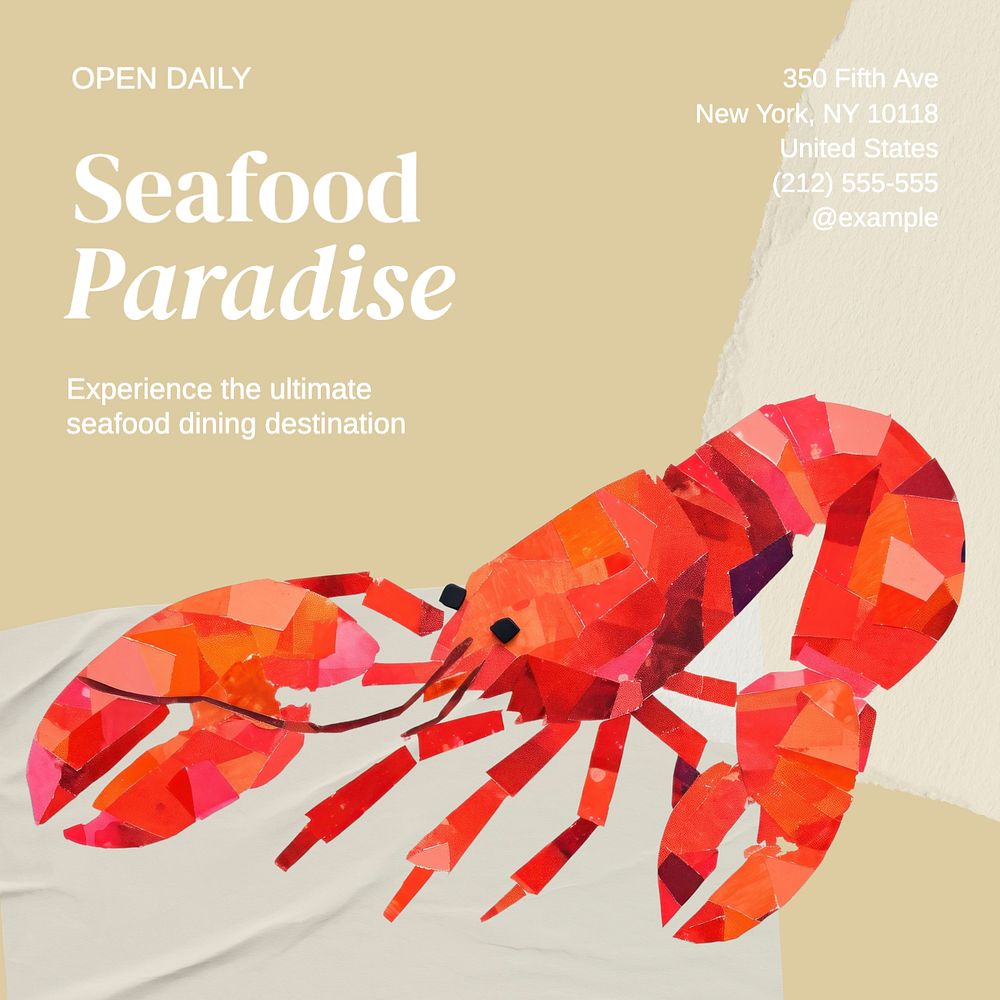 Seafood restaurant fish Instagram post template, editable text