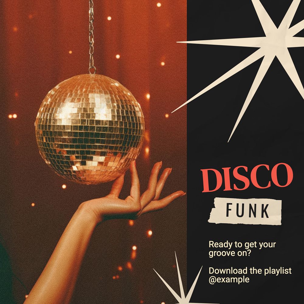 Retro disco music Instagram post template, editable text