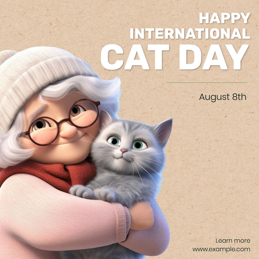 International cat day Instagram post template, editable text