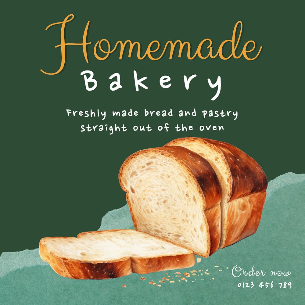 Homemade bakery Instagram post template, editable text