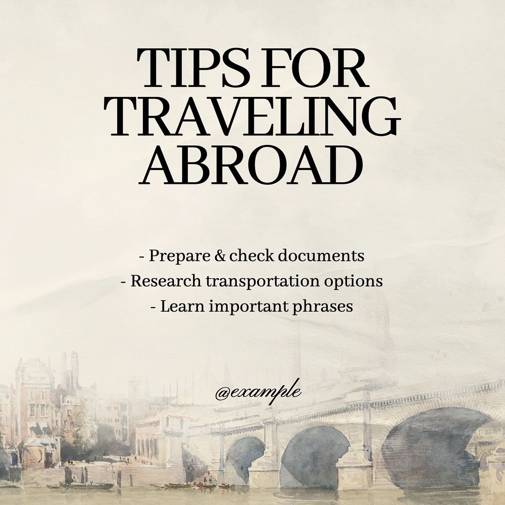 Abroad travel tips Instagram post template, editable text