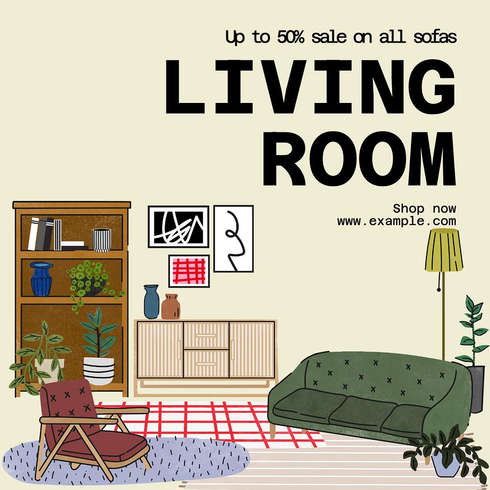 Living room sale  Instagram post template, editable text