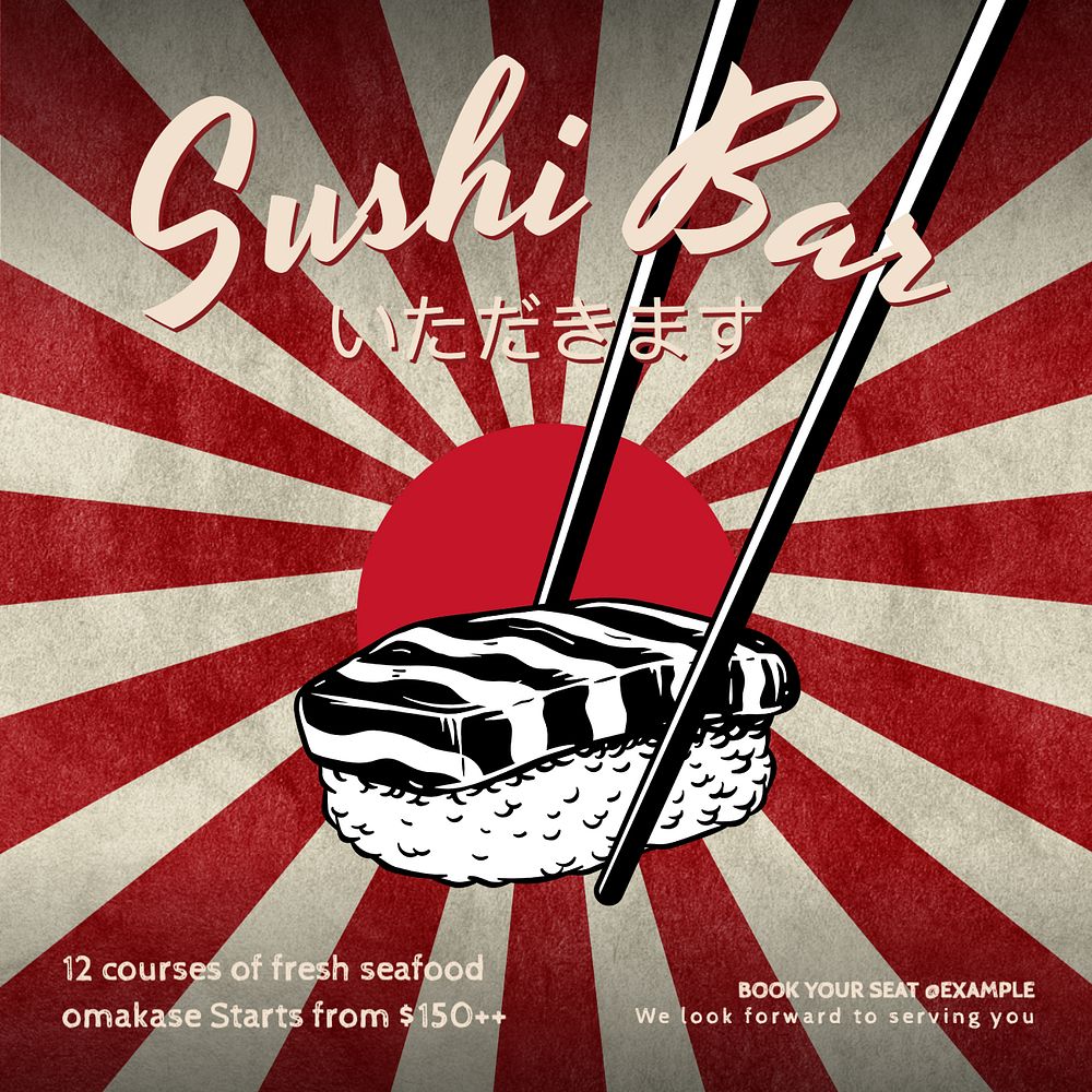 Sushi bar Facebook post template, editable design