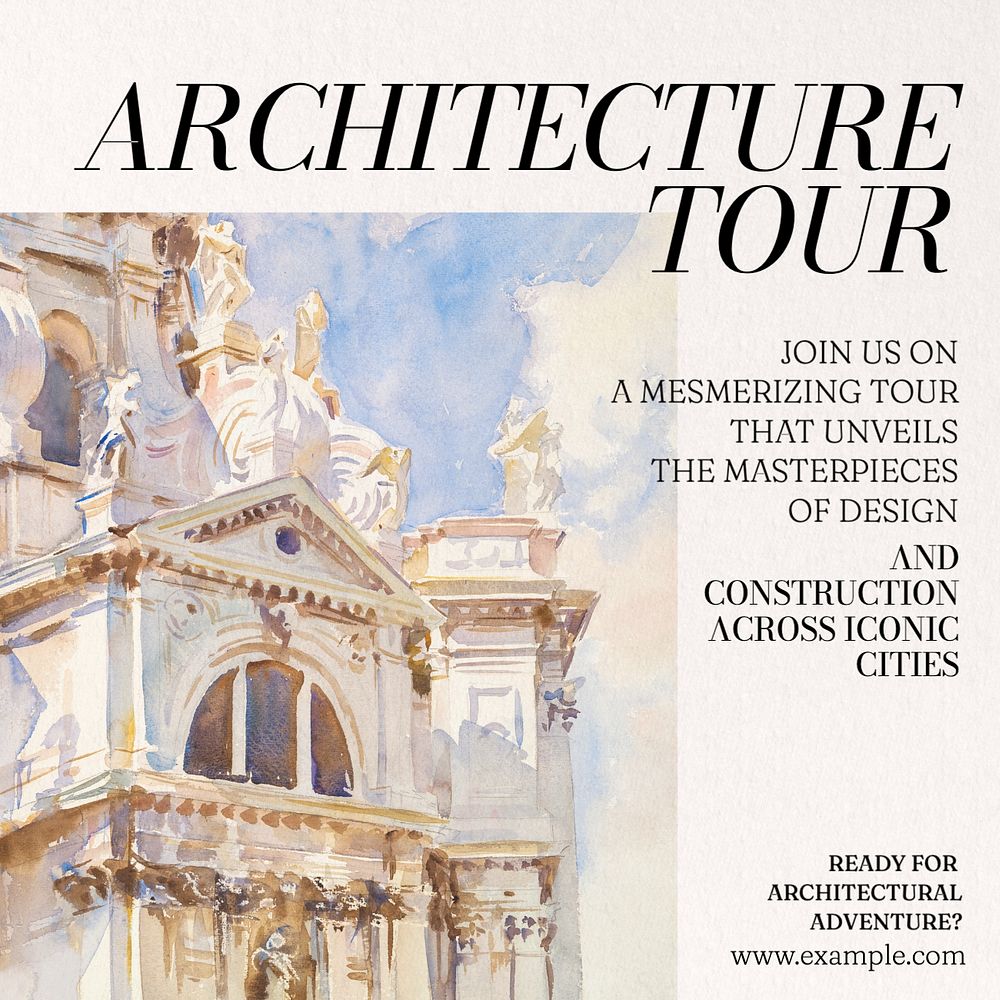 Architecture tour Instagram post template, editable text