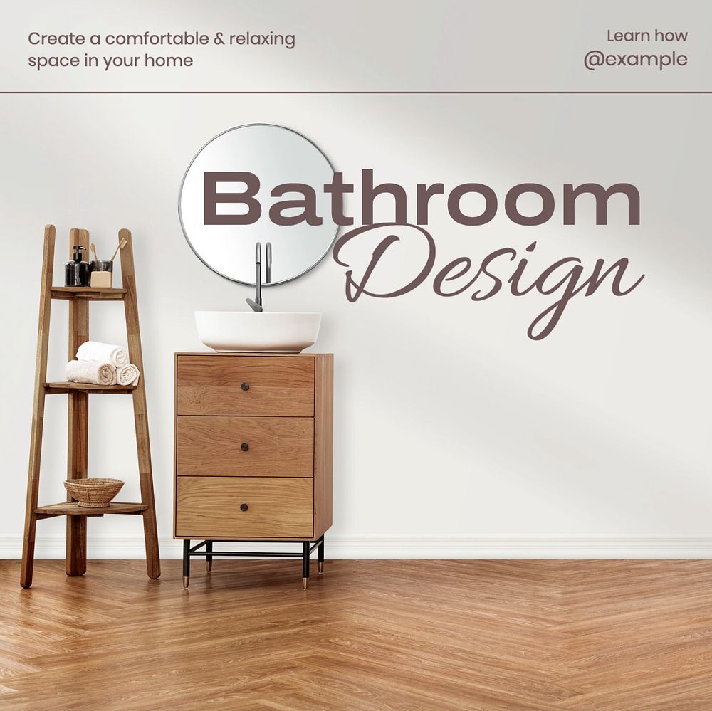 Bathroom design  Instagram post template, editable text