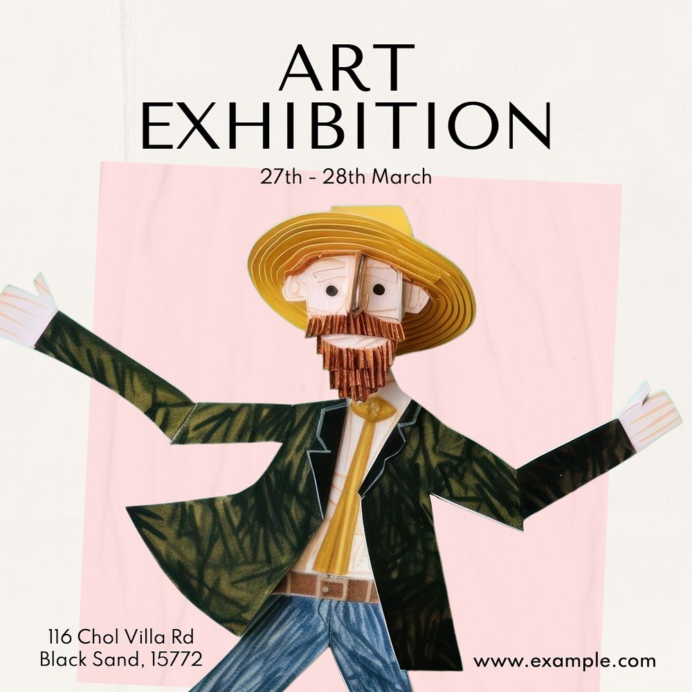 Art exhibition Instagram post template, editable text