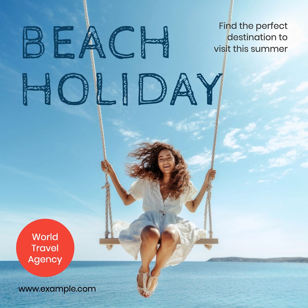 Beach holiday Instagram post template, editable text