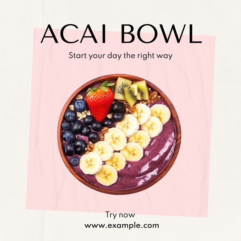 Acai bowl Instagram post template, editable text