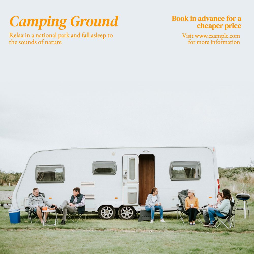 Camping ground Instagram post template, editable text