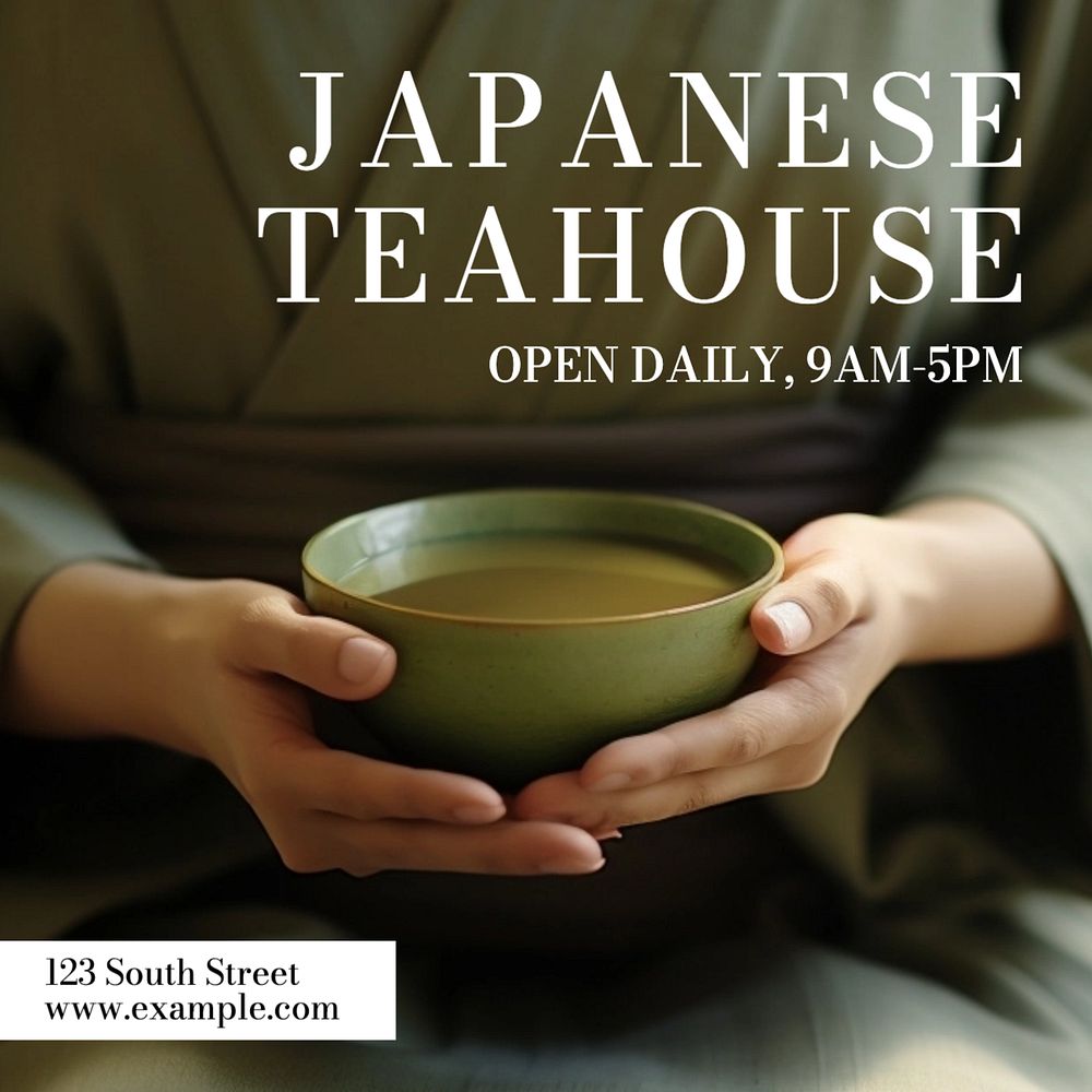 Japanese teahouse Instagram post template, editable text