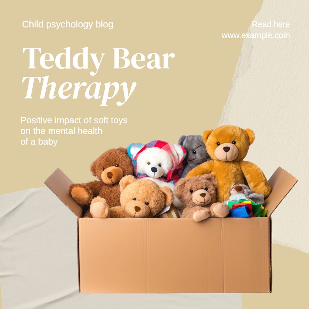 Teddy bear therapy Instagram post template, editable text