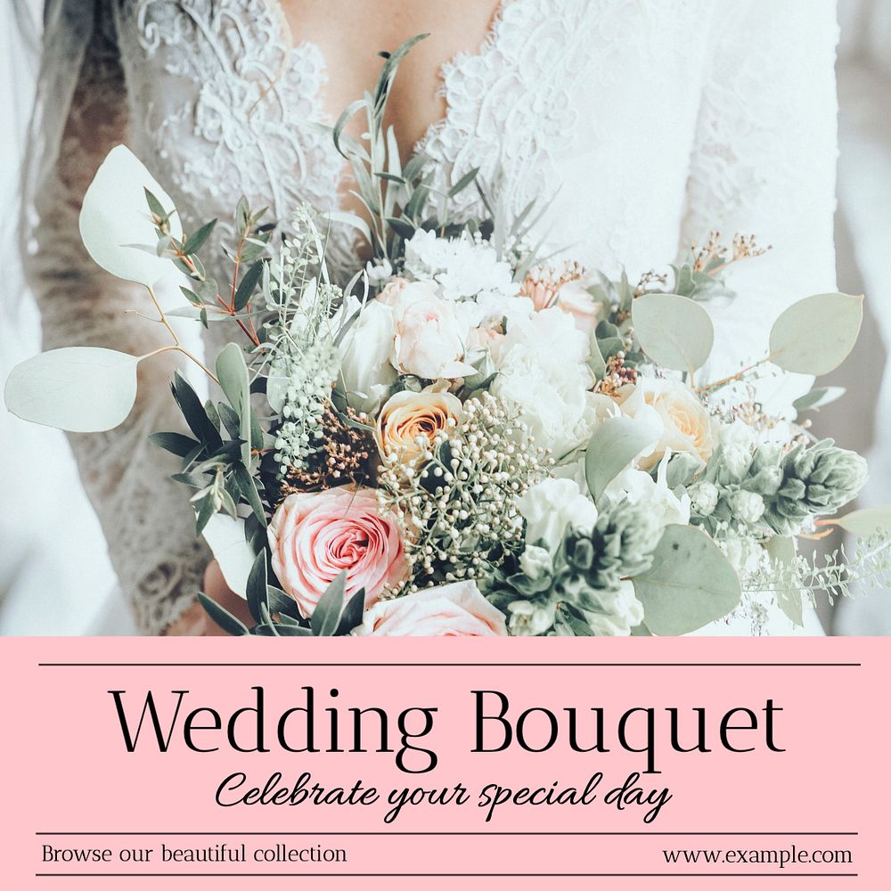 Wedding flowers Instagram post template, editable text