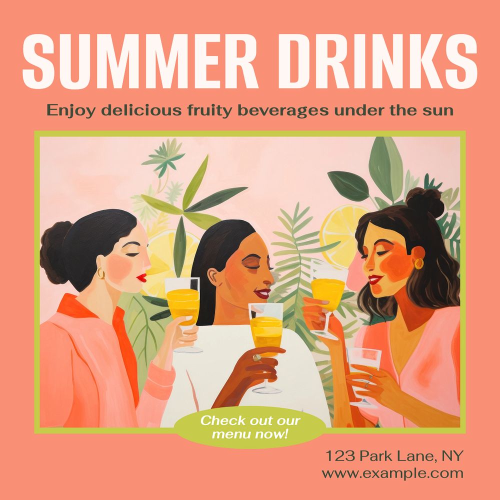 Summer drinks Instagram post template, editable text