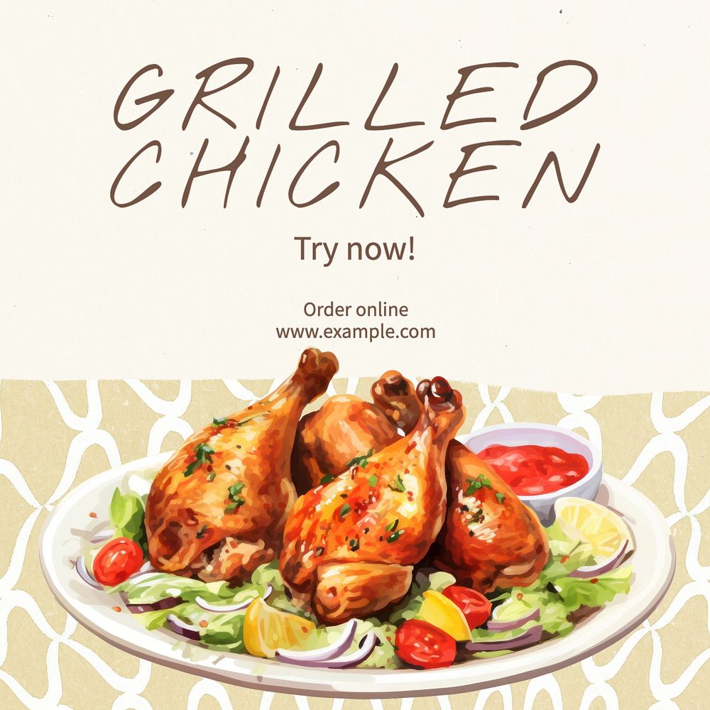 Grilled chicken Instagram post template, editable text