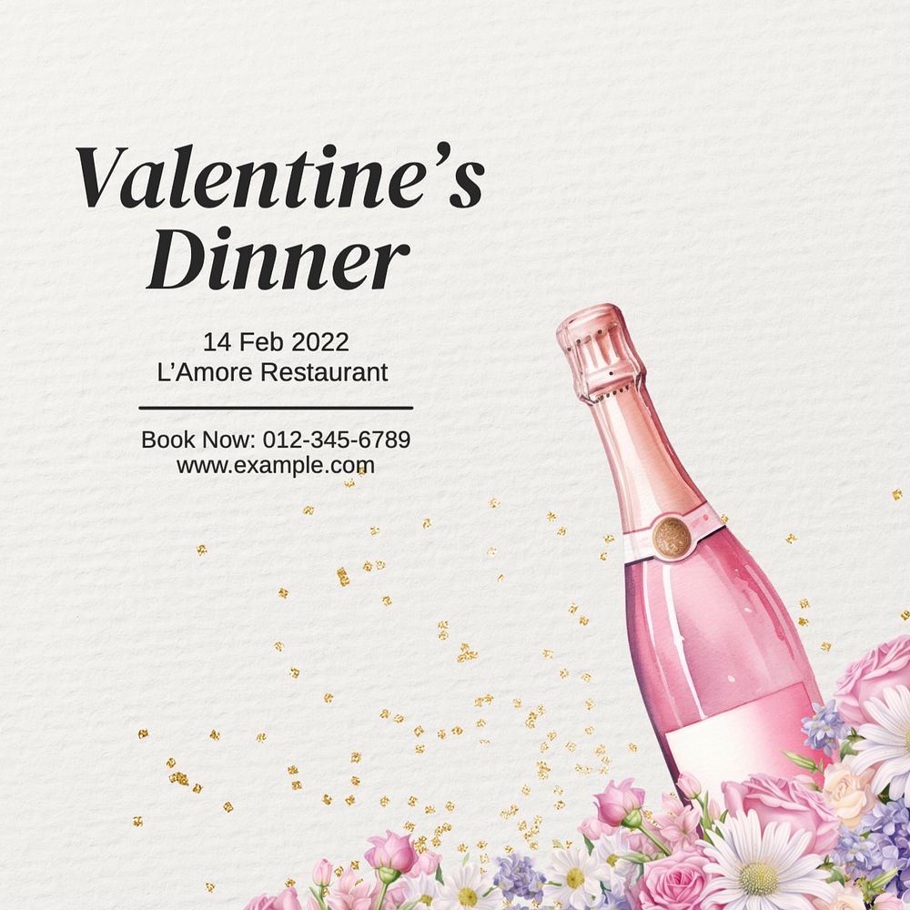 Valentine’s dinner Instagram post template, editable text