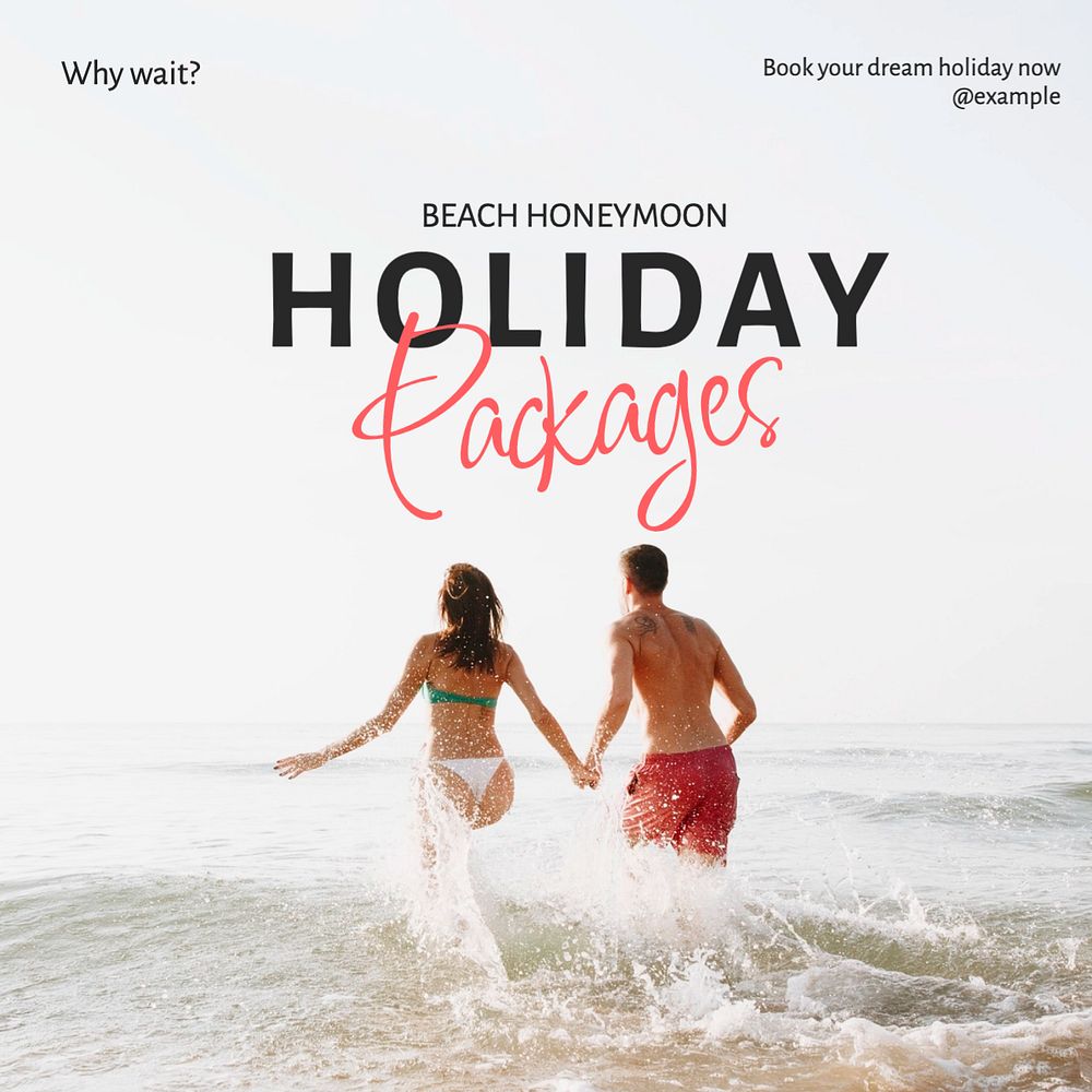 Beach honeymoon holiday Instagram post template, editable text