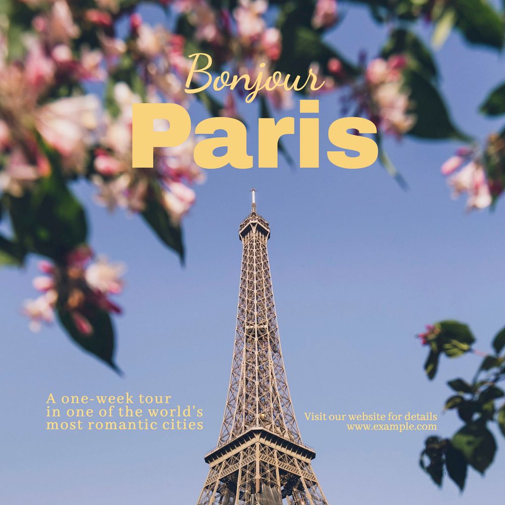 Paris travel Instagram post template, editable text