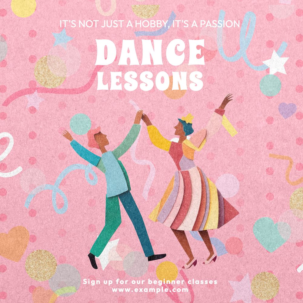 Dance lessons Instagram post template, editable text