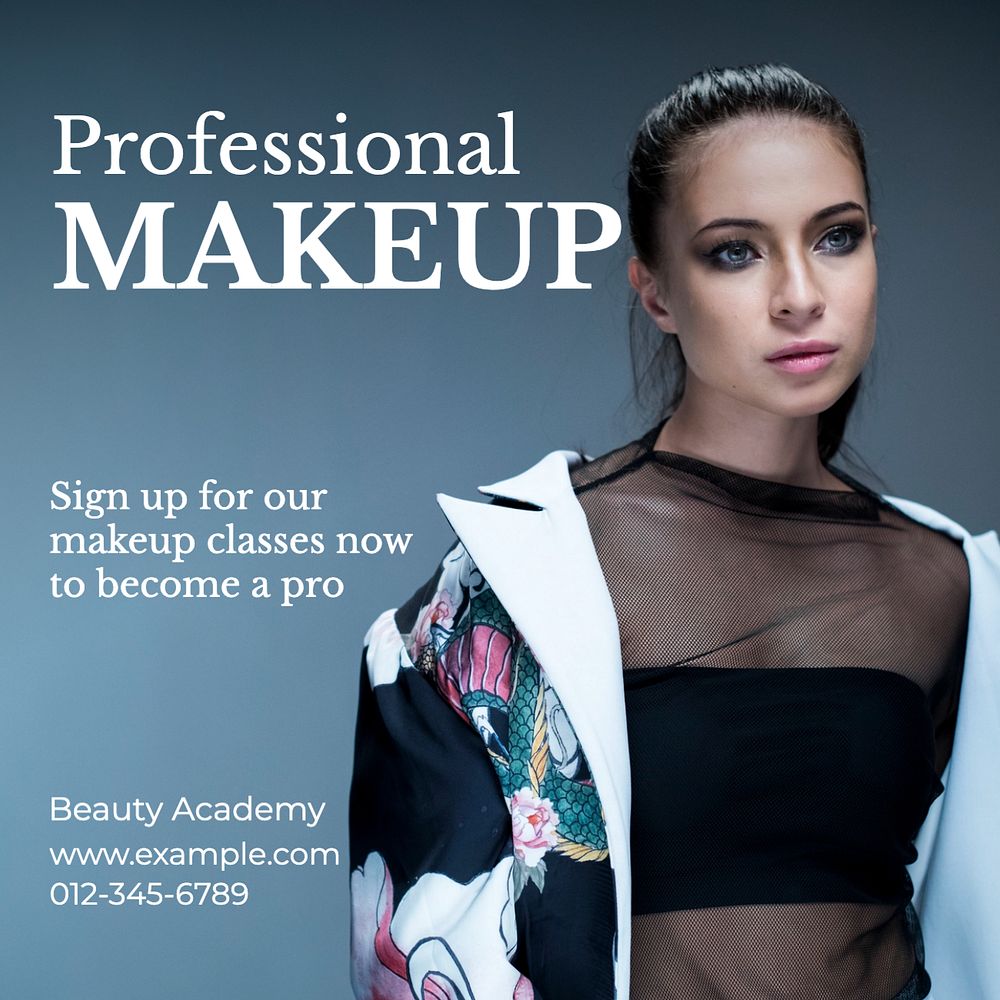 Professional makeup course Instagram post template, editable text