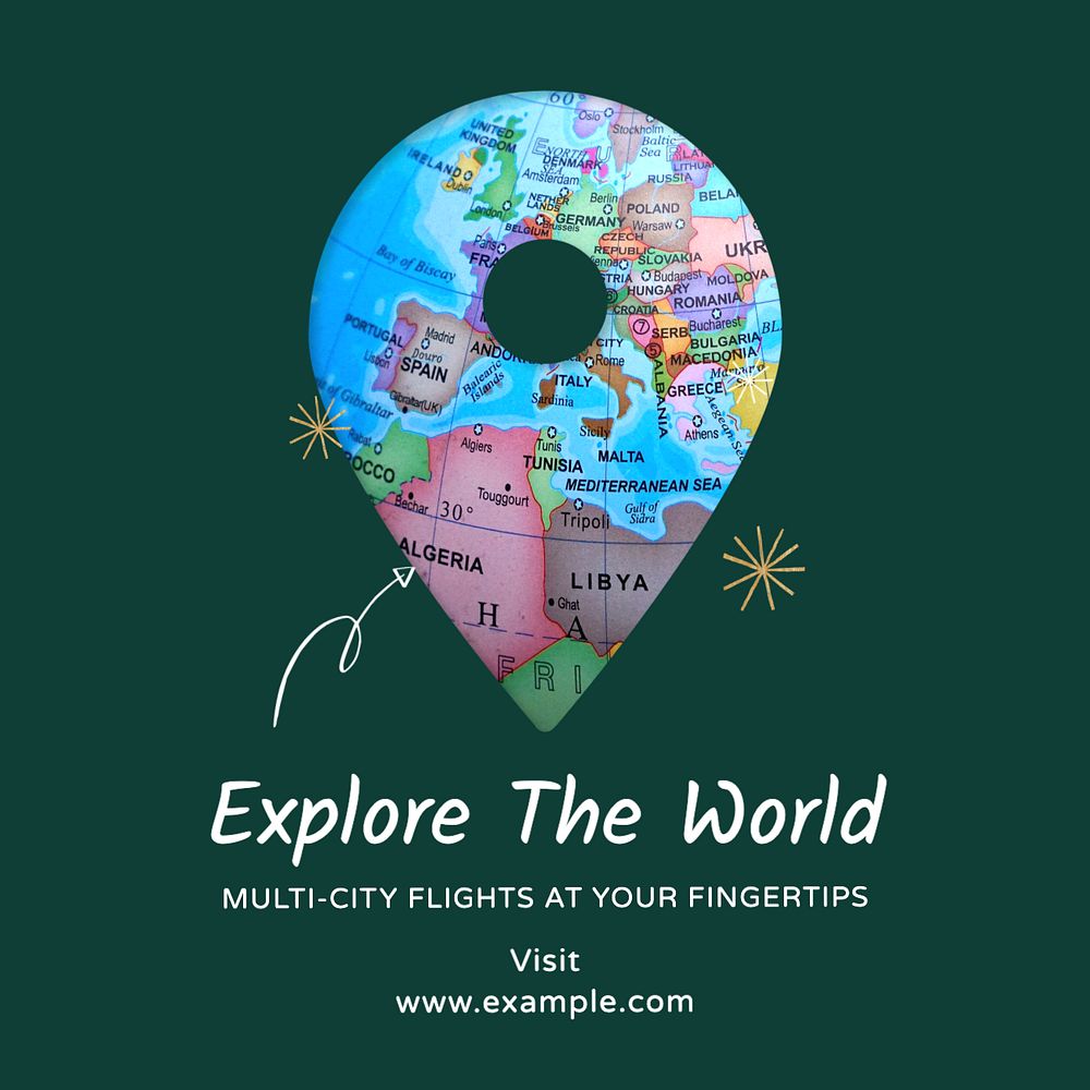 Travel the world  Instagram post template, editable text