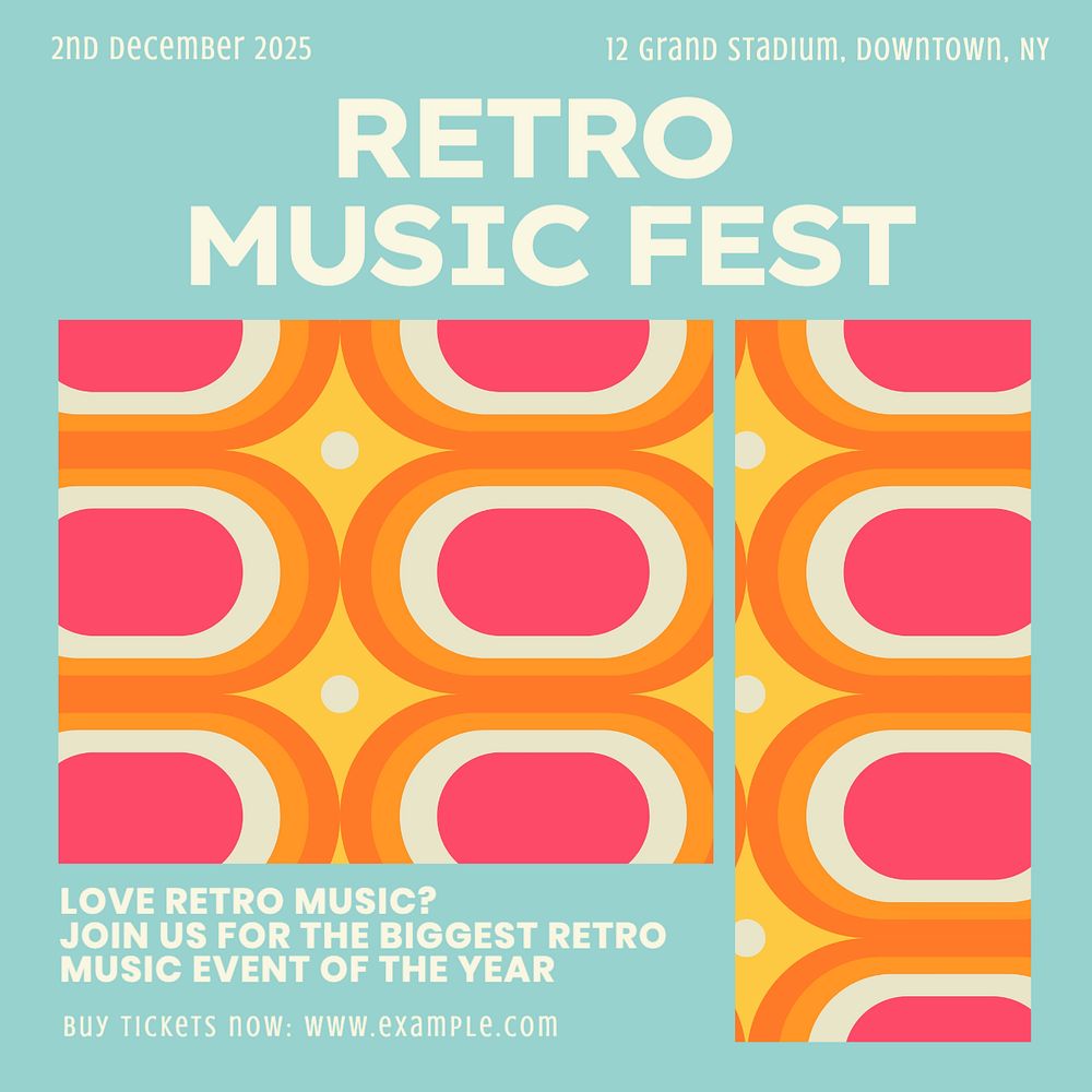 Retro music festival Instagram post template, editable text