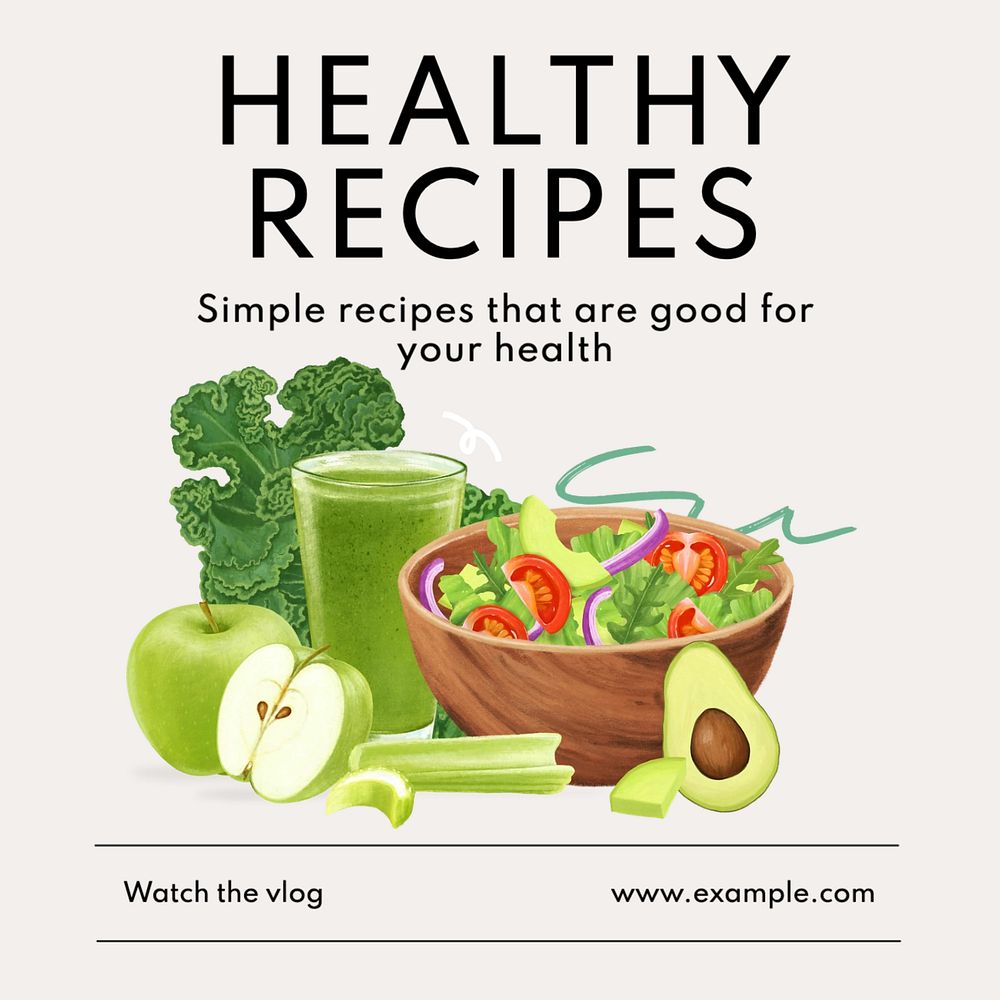 Healthy recipes Instagram post template, editable text