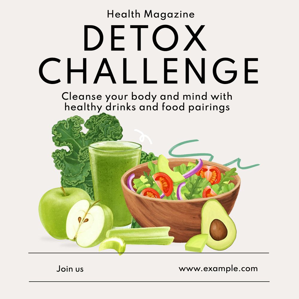 Detox challenge Instagram post template, editable text