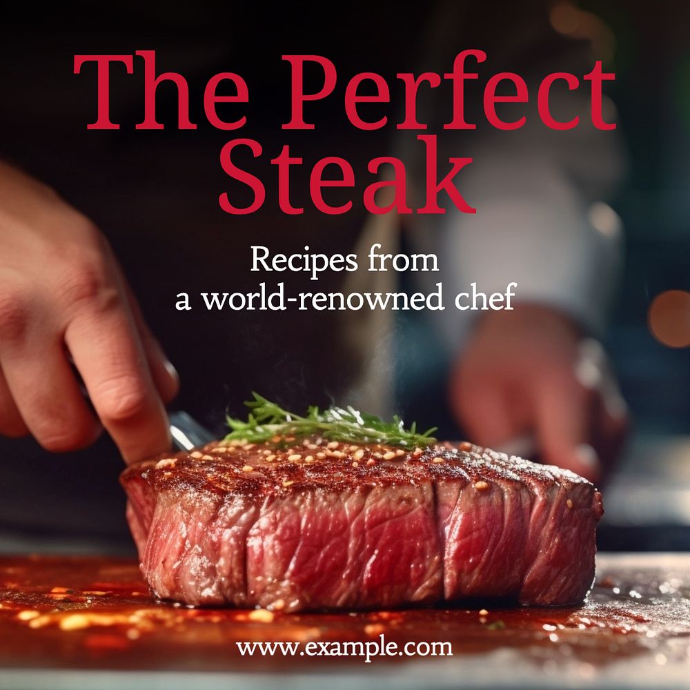 Steak recipe Instagram post template, editable text