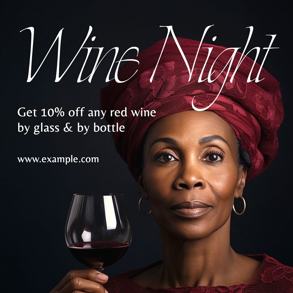 Wine night Instagram post template, editable text