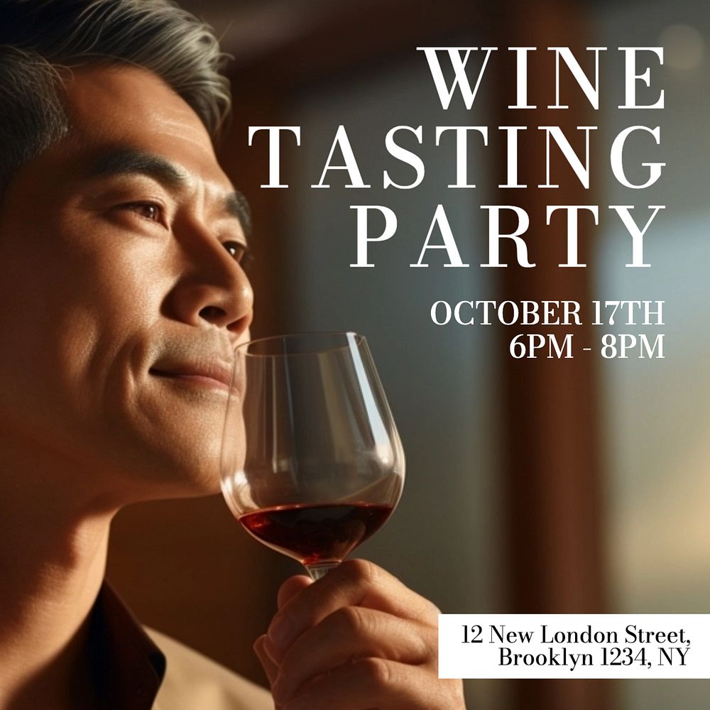 Wine tasting party Instagram post template, editable text